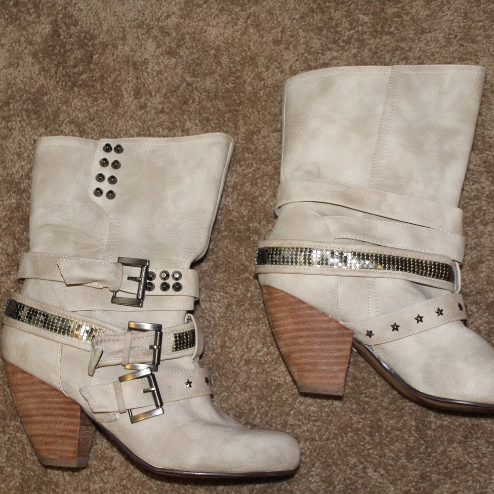 Cream buckled booties